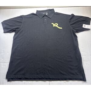 Rocawear Polo Shirt Mens 2XL Logo Button Stretch Knit Casual Black Short Sleeve